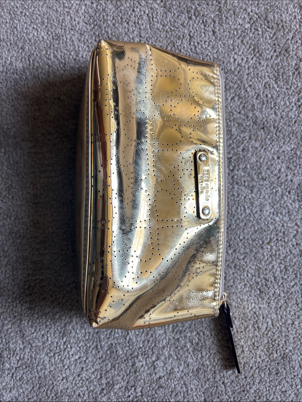 Kate Spade Gold Metallic Perforated Zip Pouch